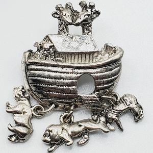 Vintage Noah's ark silver brooch animals 50's 60's